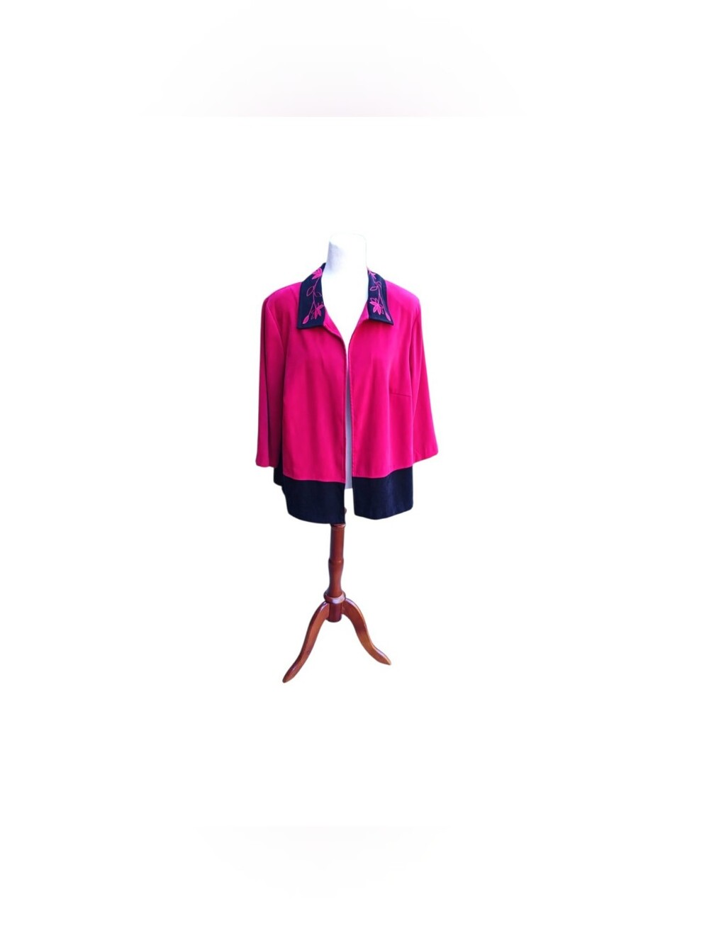 Vintage 90s Y2k Red Leaves Open Statement Jacket Size 18W Holiday Autumn Fall